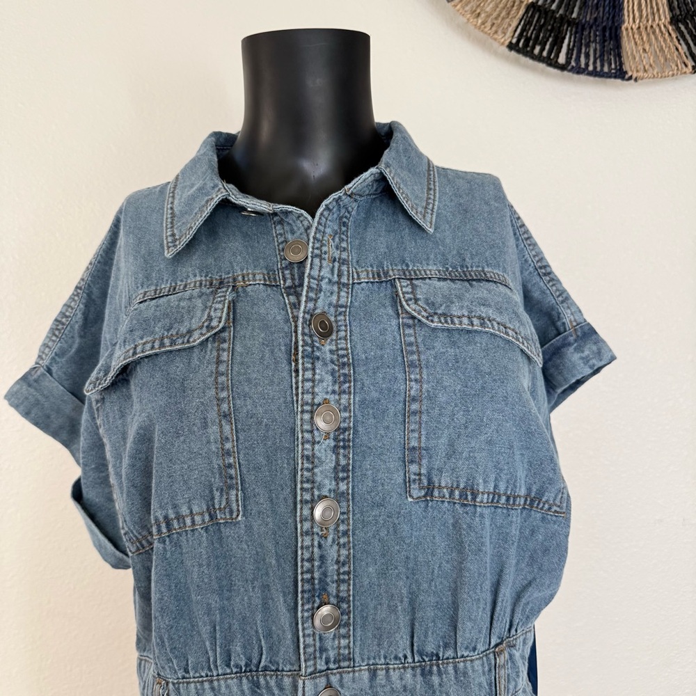 Stylish Blue Women's Jean Overalls - Picture 4 of 14